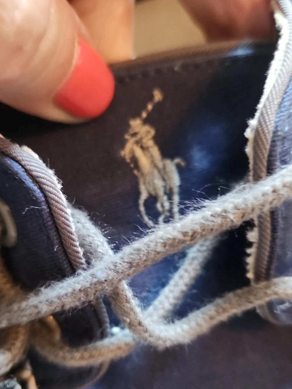 Ralph Lauren Navy Canvas Men's Boat Shoes with Gray Laces